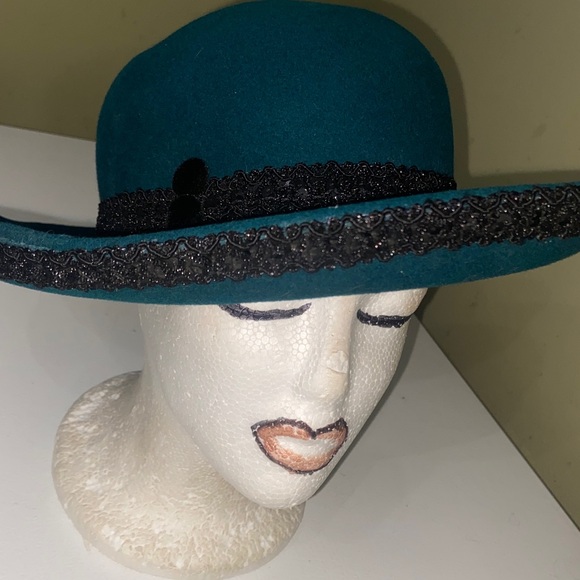 Pretty Dark Teal Wool Dress Hat / Church Hat main image 5
